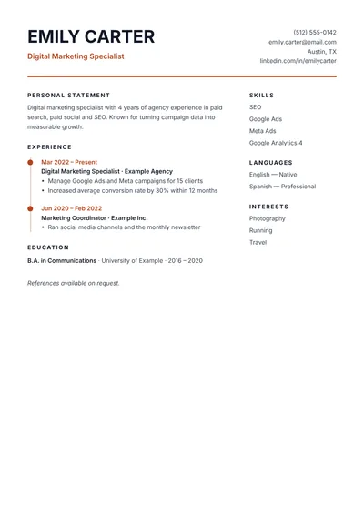 CV template Timeline